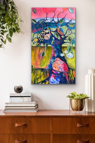 Peacock in the tree120x70 cm10.500,-