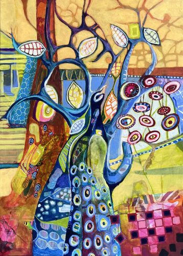 Peacock in the tree70x50 cm5.250,-